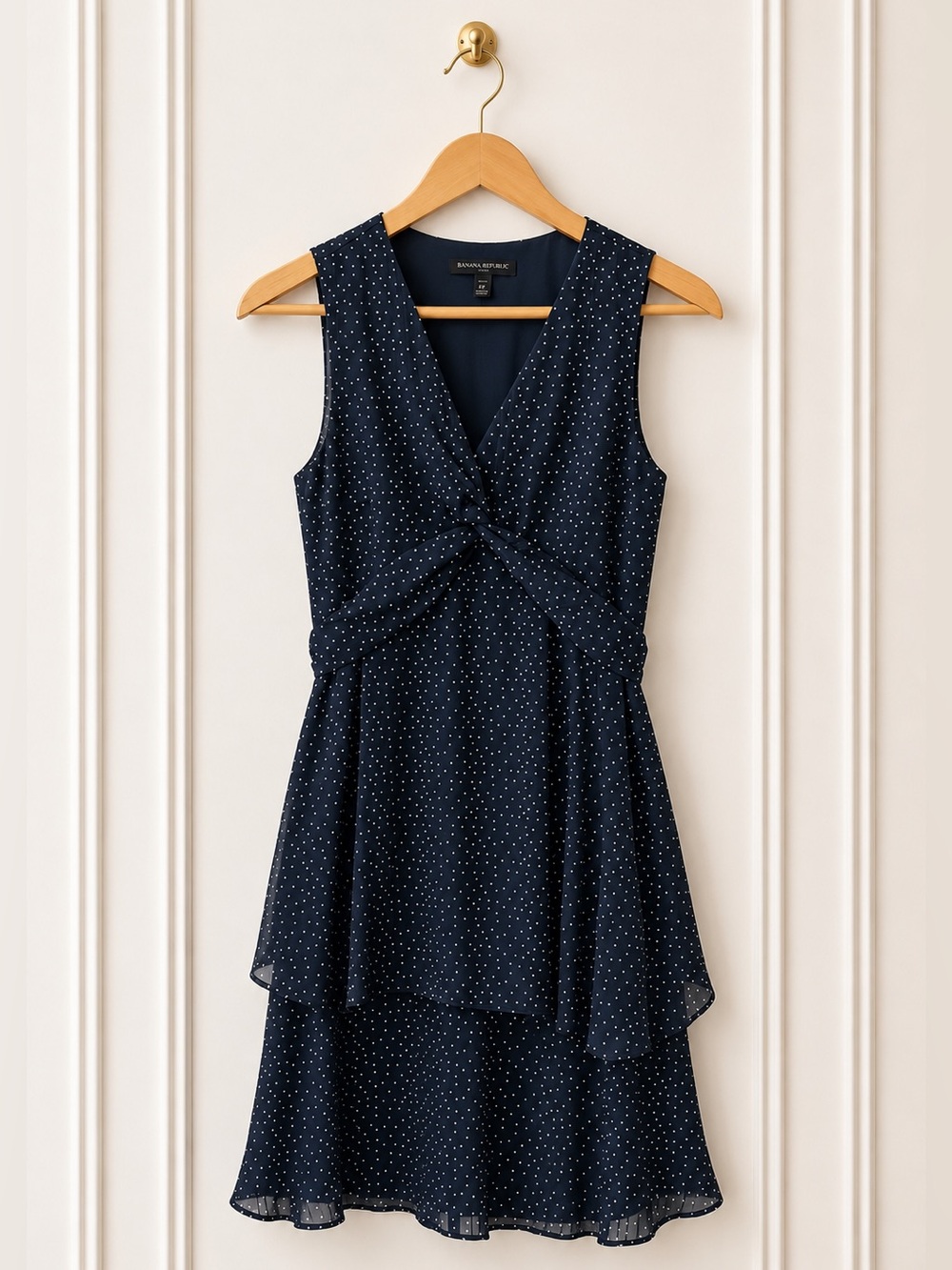 Banana Republic Navy Polka Dot Dress Size 0P Petite Sleeveless Dress